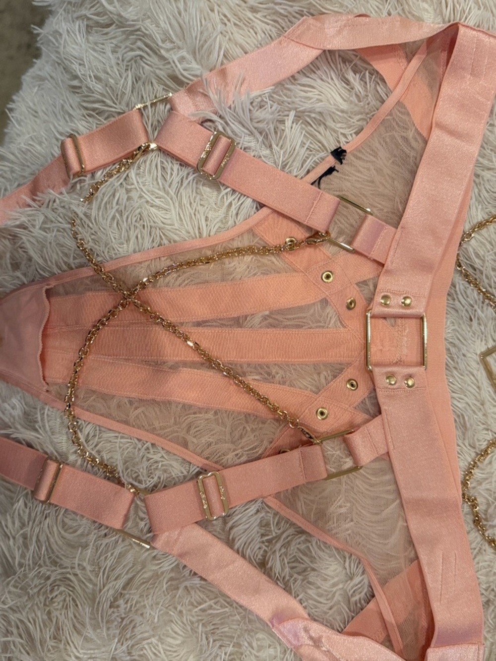 Honey Birdette India 38D Sheer Strappy Lingerie Set in Blush Pink - Picture 3 of 3